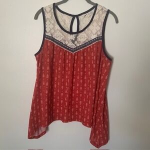 Jolt Sleeveless Shirt Y2K Indie Festival Boho Top Lace High-Low Hem Tank L EUC
